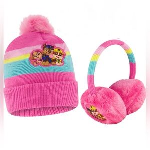 Paw Patrol Girls Pink Winter Knit Beanie Hat and Earmuffs Set for Ages 4-7